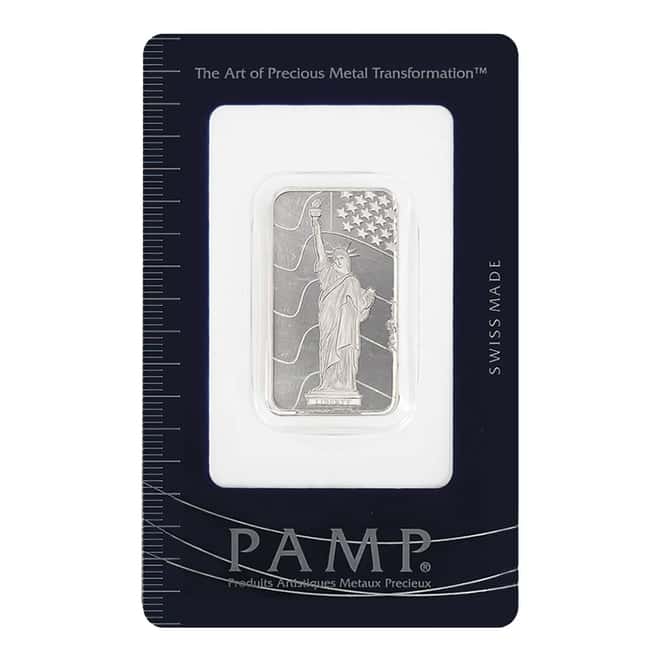 10 gram Silver Bar PAMP Suisse - Statue of Liberty .999 Fine (In Assay)
