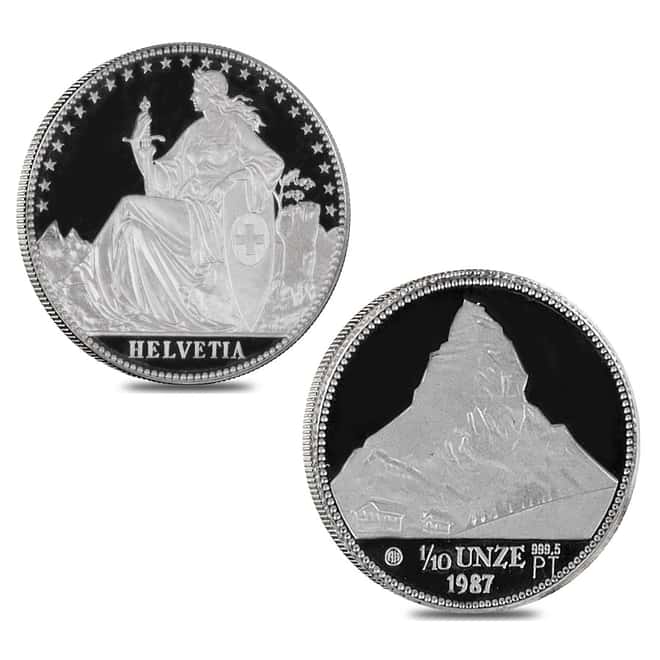 1987 Switzerland 1.85 oz Proof Platinum Helvetia The Matterhorn 4-Coin Set