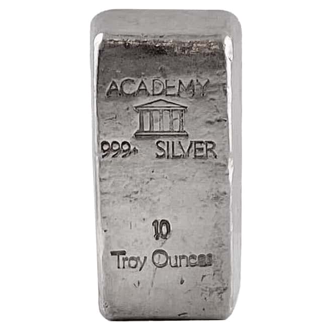 10 oz Academy Vintage Silver Bar Poured .999+ Fine
