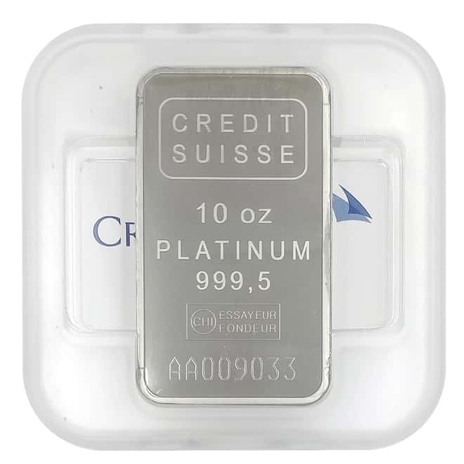 10 oz Credit Suisse Platinum Bar .9995 Fine (w/Assay)