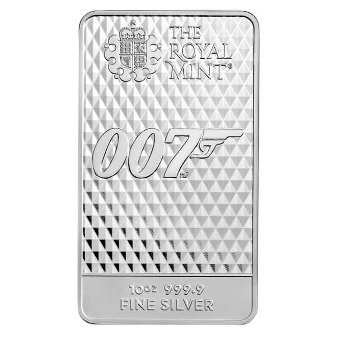 10 oz Great Britain James Bond 007 Diamonds Are Forever Silver Bar .9999 Fine