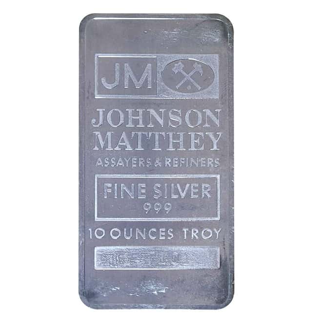 10 oz Johnson Matthey Silver Bar .999 Fine (Smooth Reverse)