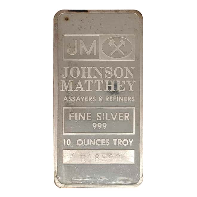 10 oz Johnson Matthey Silver Bar (R-Serial Number Prefix)