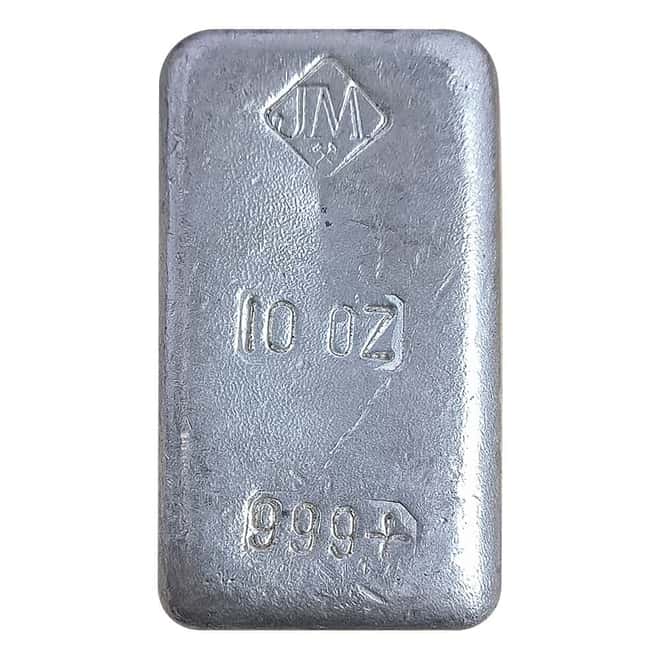 10 oz Johnson Matthey Vintage Silver Bar .999+ Fine (Larger Surface Area)