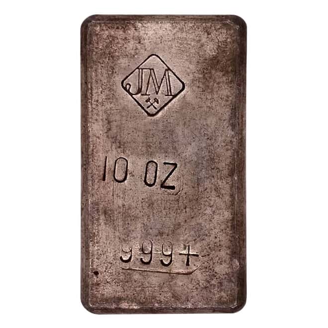 10 oz Johnson Matthey Vintage Silver Bar .999+ Fine (Stampings on Reverse)