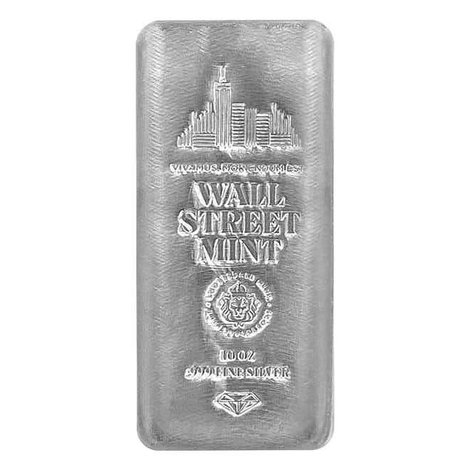 10 oz Silver Bar Wall Street Mint .999 Fine