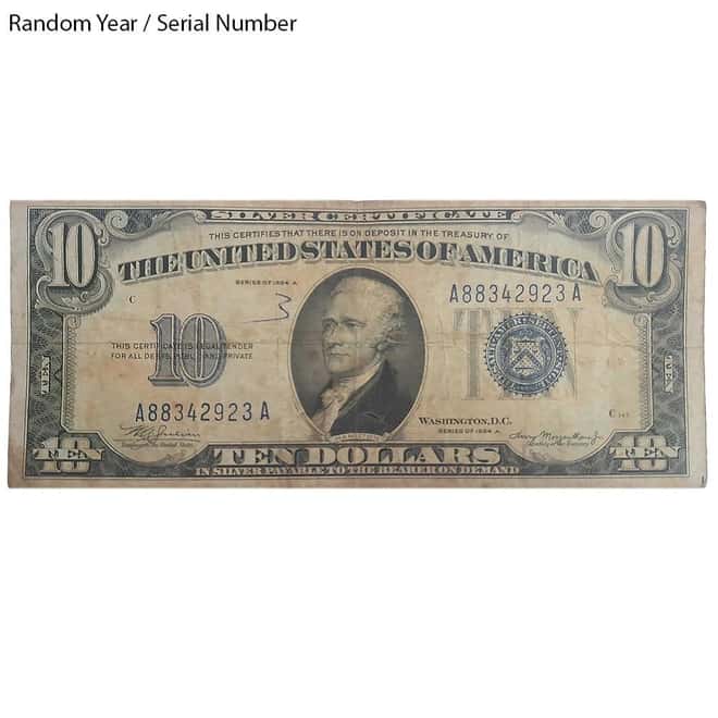 $10 Silver Certificate Currency Note Blue Seal Cull (Random Year)