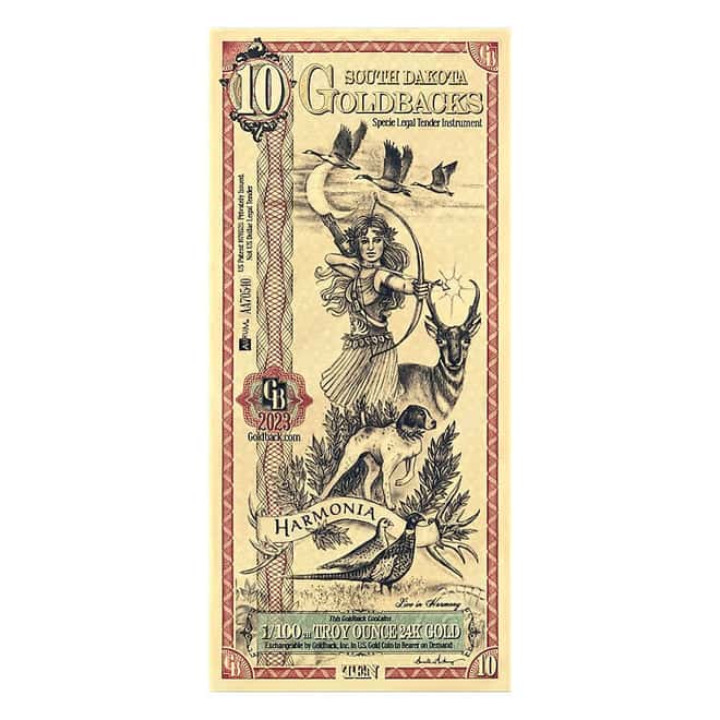 10 South Dakota Goldback 1/100 oz 24K Gold Foil Aurum Note