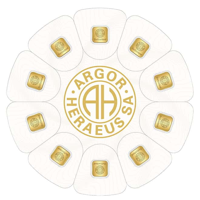 10 x 1 Gram Goldseed Argor Heraeus Gold Bar .9999 Fine (in Assay)