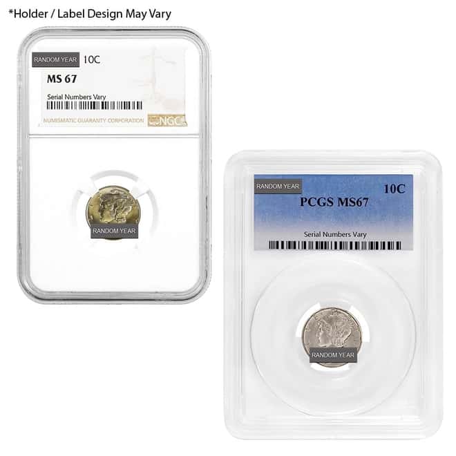 10C Silver Mercury Dime 90% Fine NGC / PCGS MS 67 (Random Year)