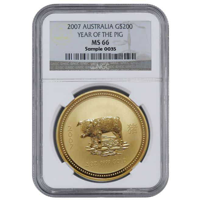 2007 2 oz Gold Lunar Year of The Pig Perth Mint (Series I) NGC MS 66