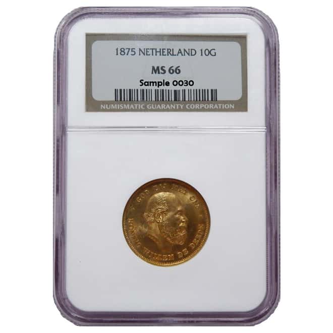 1875 Netherlands Gold 10 Guilder Willem III NGC MS 66