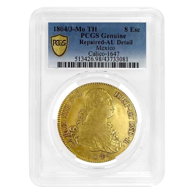 1804/3-TH Mexico 8 Escudos Charles IV Gold Coin PCGS Genuine AU Detail (Spanish Colony)