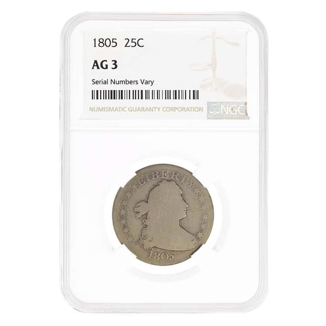 1805 Draped Bust Silver Quarter Dollar 25C NGC AG 3