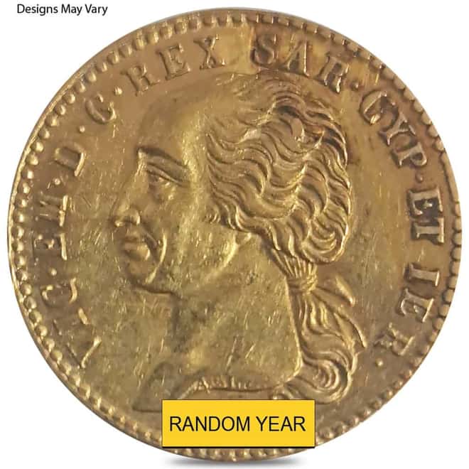1816-1820 20 Lire Italy Sardinia Gold Coin Cleaned (Random Year)