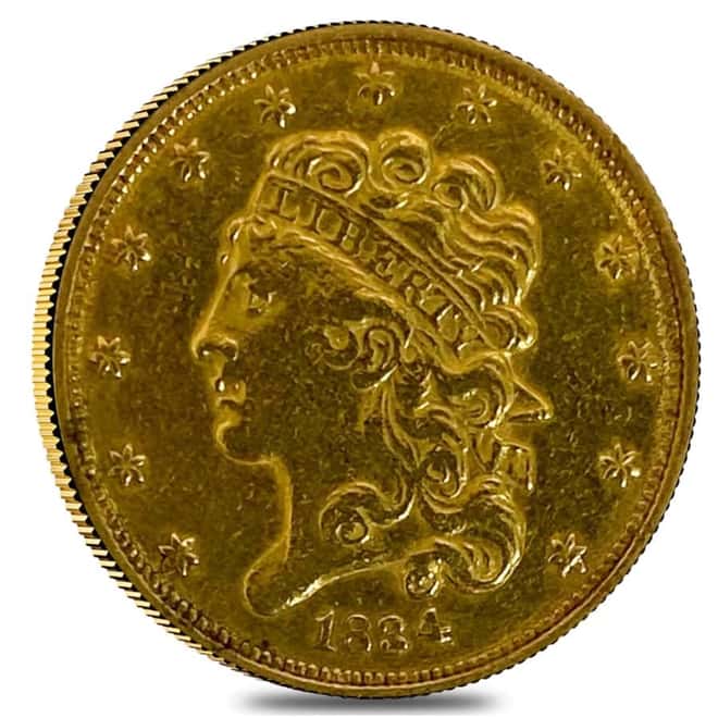 1834 Plain 4 $5 Classic Head Half Eagle Gold Coin - Cleaned