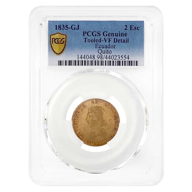 1835-GJ Ecuador Quito 2 Escudos Gold Coin PCGS VF Detail