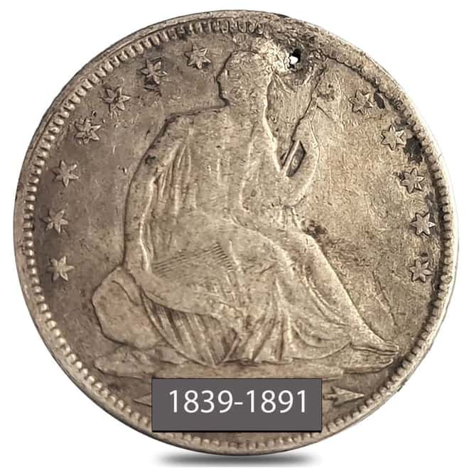 1839-1891 Seated Liberty Half Dollar Silver Coin Holed (Random Year)