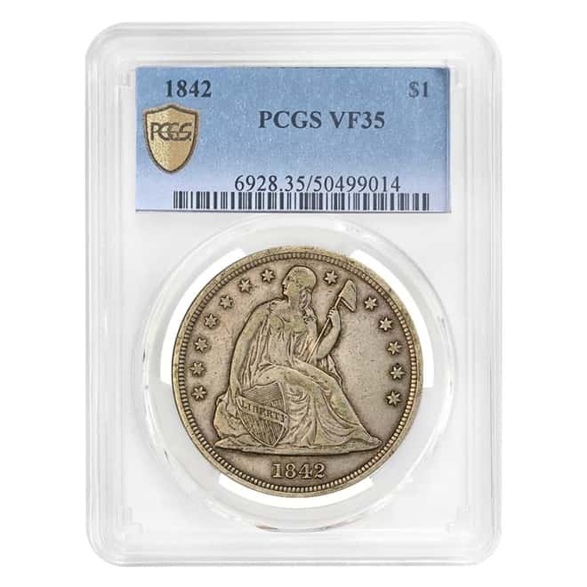 1842 Seated Liberty Silver Dollar $1 Coin PCGS VF 35