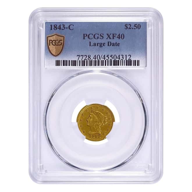 1843-C $2.5 Liberty Head Quarter Eagle Gold Coin Large Date PCGS XF 40