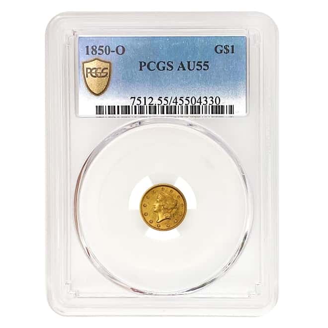 1850 O $1 Liberty Head Gold Coin Type 1 PCGS AU 55