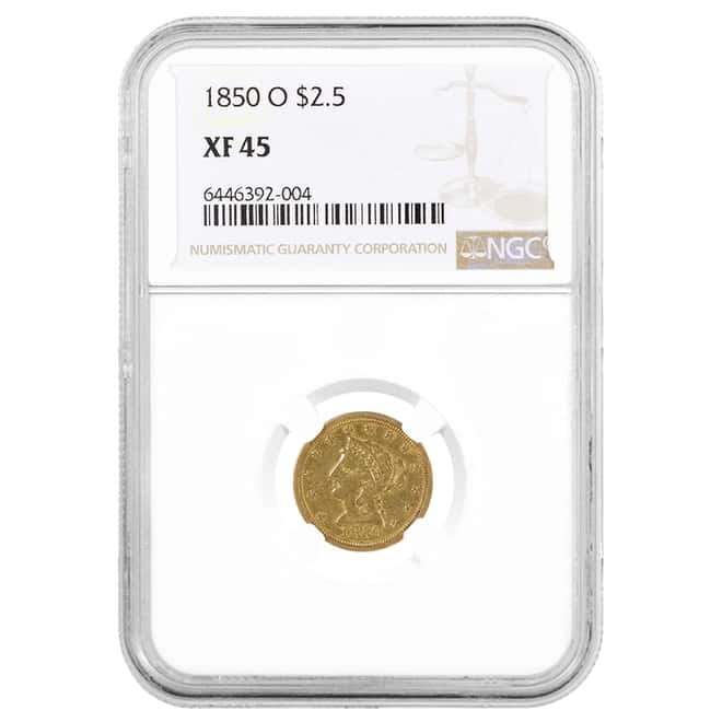 1850 O $2.5 Liberty Head Quarter Eagle Gold Coin NGC XF 45