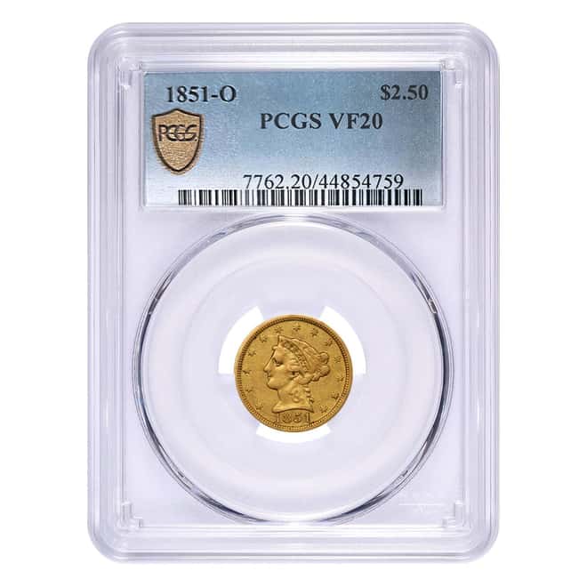 1851-O $2.5 Liberty Head Quarter Eagle Gold Coin PCGS VF 20