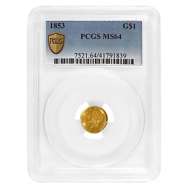 1853 $1 Gold Liberty Head Type 1 PCGS MS 64