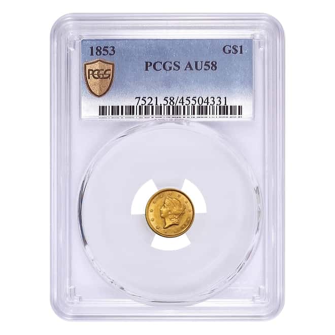 1853 $1 Liberty Head Gold Coin Type 1 PCGS AU 58
