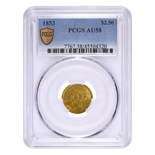 1853 $2.5 Liberty Head Quarter Eagle Gold Coin PCGS AU 58