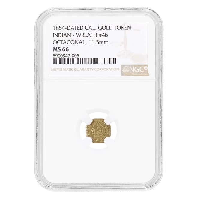1854 California Gold Token Indian Head Octagonal NGC MS 66 Wreath # 4b
