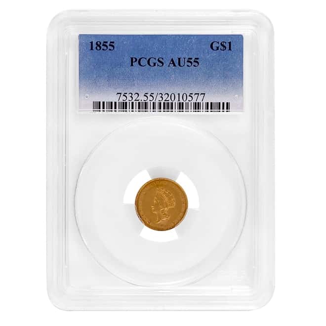 1855 $1 Gold Indian Princess Head Type 2 PCGS AU 55