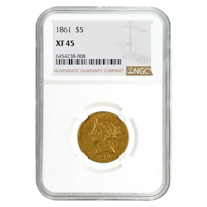 1861 $5 Liberty Head Half Eagle Gold Coin NGC XF 45