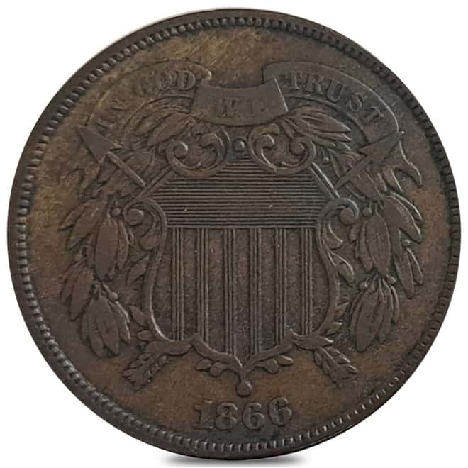 1866 Shield Two Cents 2C Coin Very Fine (VF)