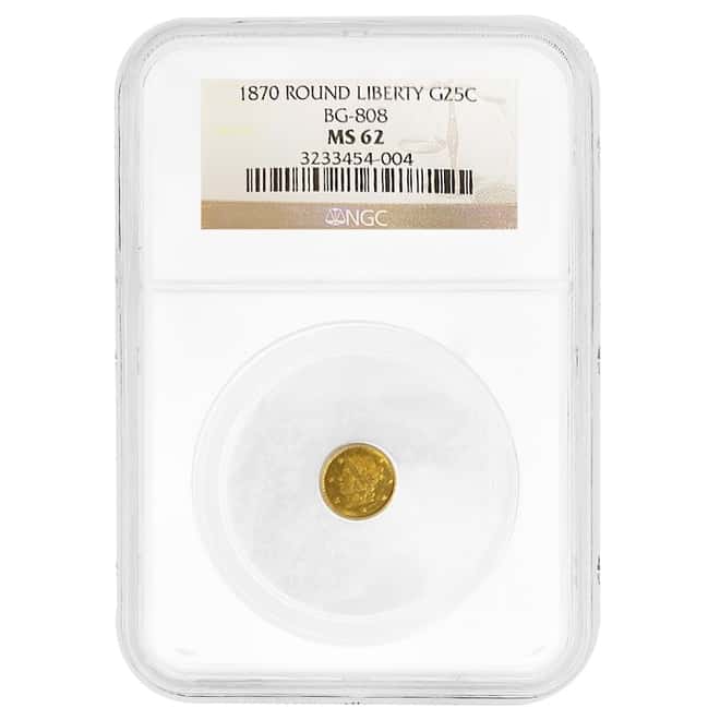 1870 Liberty Head Gold Quarter Dollar Round BG-808 NGC MS 62