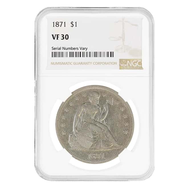1871 Seated Liberty Silver Dollar $1 Coin NGC VF 30