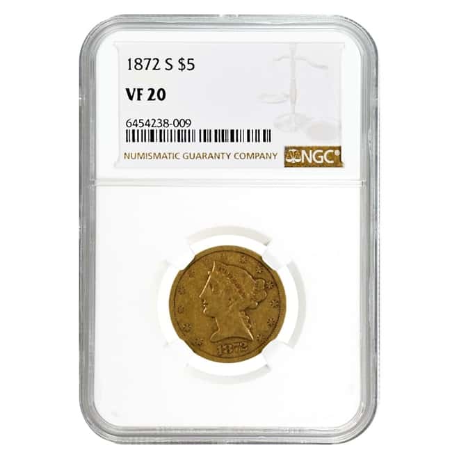 1872 S $5 Liberty Head Half Eagle Gold Coin NGC VF 20