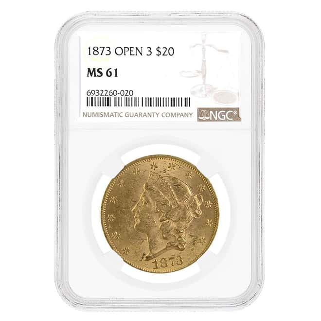 1873 Open 3 $20 Liberty Head Double Gold Eagle Coin NGC MS 61