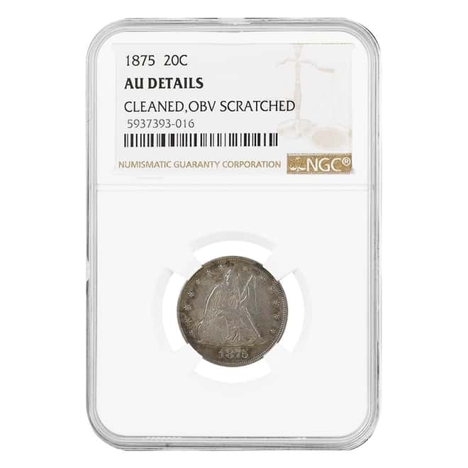 1875 Seated Liberty Silver Twenty Cents 20C NGC AU Details