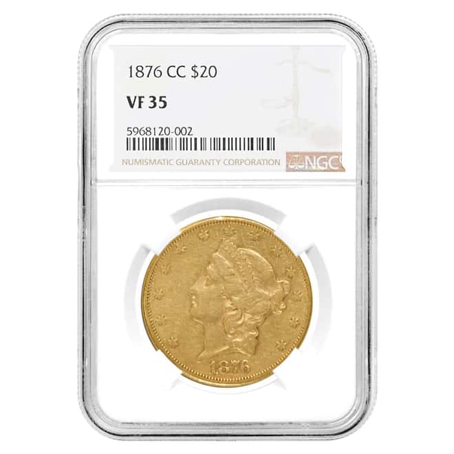 1876 CC $20 Liberty Head Double Gold Eagle Coin NGC VF 35