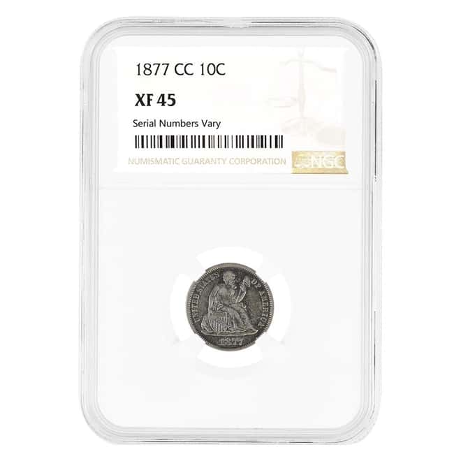 1877 CC Seated Liberty Silver Dime 10C NGC XF 45