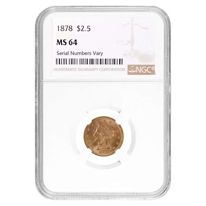1878 $2.5 Liberty Head Quarter Eagle Gold Coin NGC MS 64