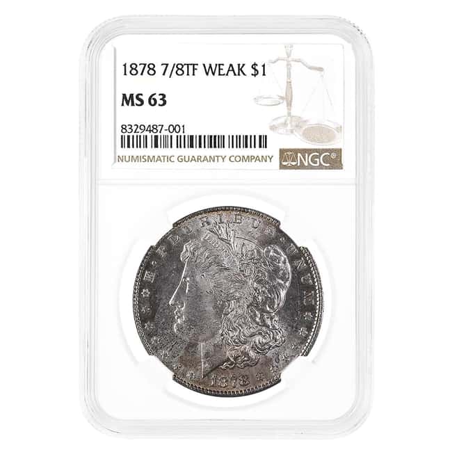 1878 Morgan Silver Dollar $1 7/8 Tailfeathers Weak NGC MS 63