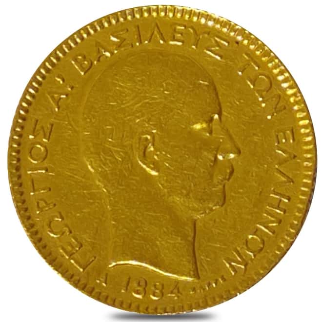 1884 Greece 20 Drachmai George I Gold Coin Avg Circ AGW .1867 oz