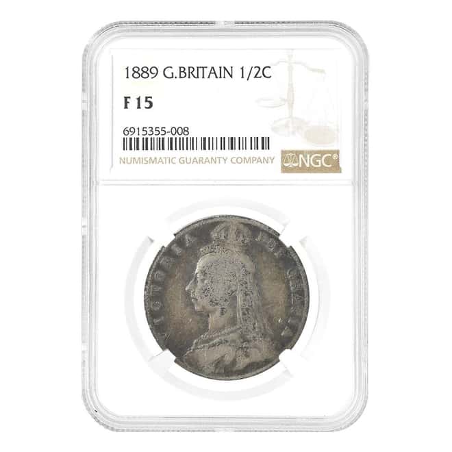 1889 Great Britain 1/2 Crown Silver Coin NGC F 15