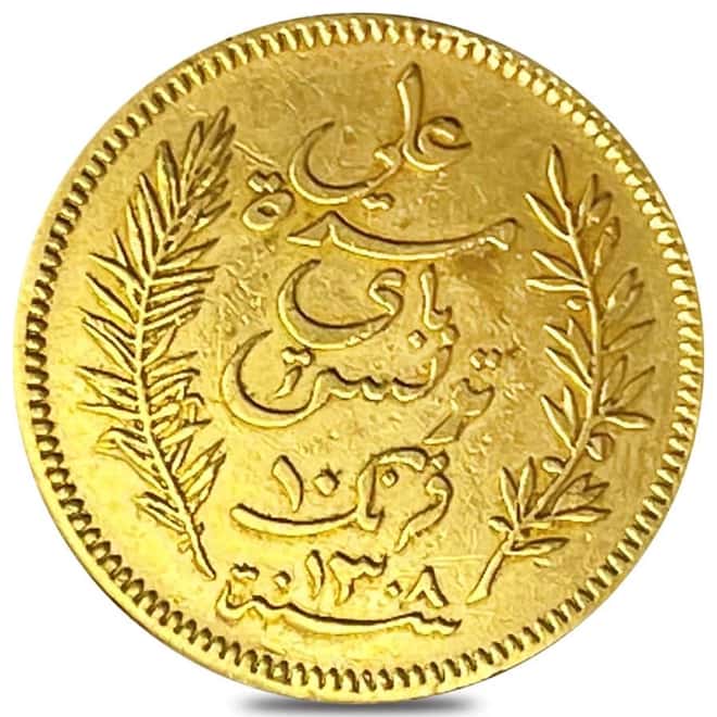 1891-1902 A Tunisia 10 Francs Gold Coin Avg Circ AGW 0.0933 oz (Random Year)