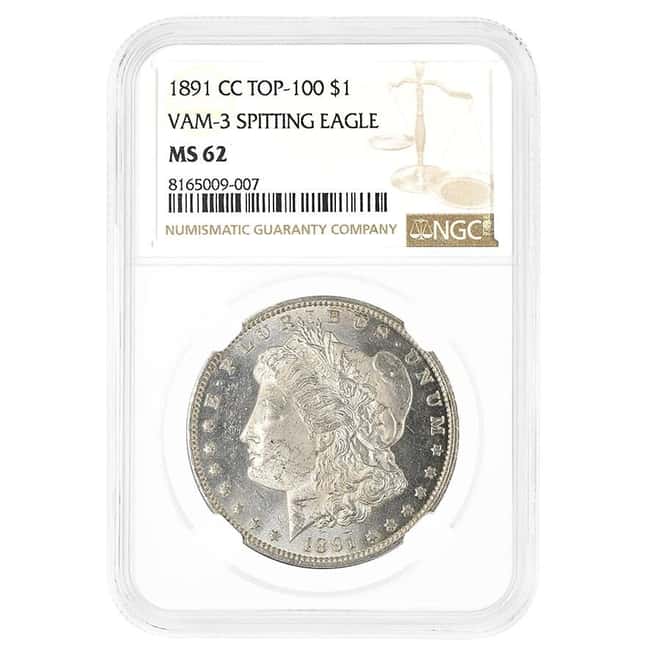 1891-CC Morgan Silver Dollar $1 VAM-3 Spitting Eagle NGC MS 62