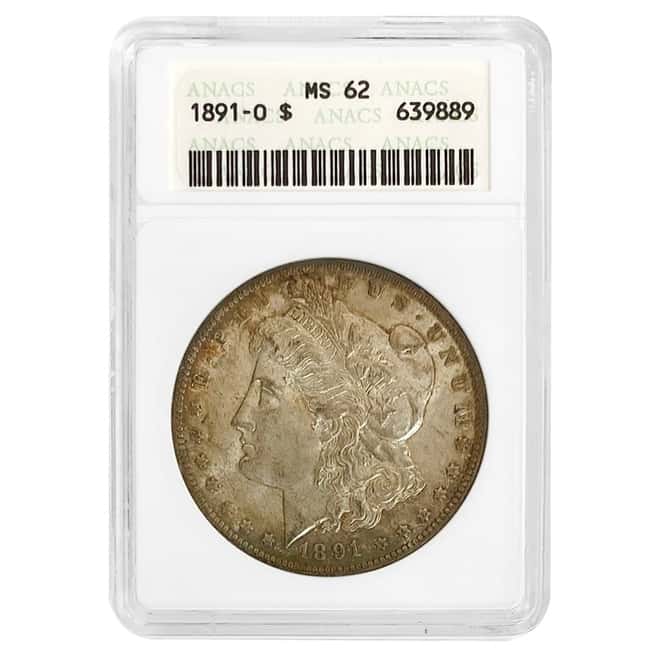 1891-O Morgan Silver Dollar $1 ANACS MS 62 (Soapbox Holder)