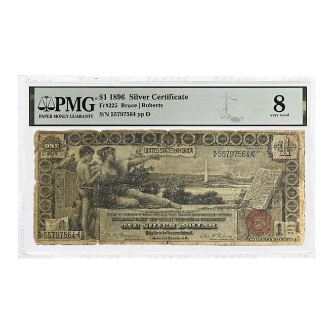1896 $1 Silver Certificate Currency Note Bruce Roberts PMG VG 8