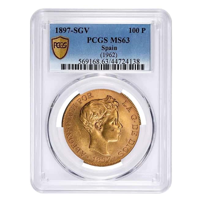 1897(62)-SGV Spain 100 Pesetas Alfonso XIII Gold Coin PCGS MS 63 (Restrike)